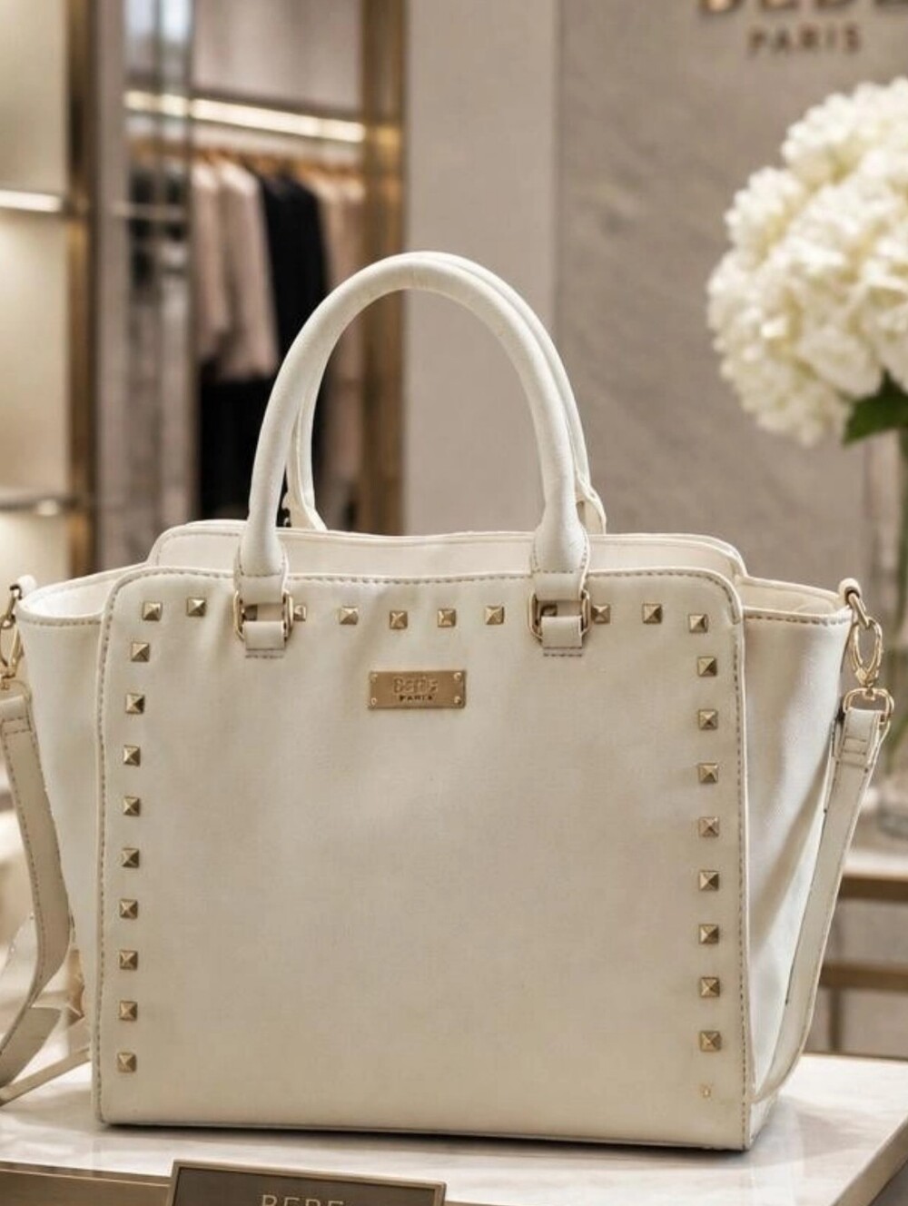 BCBG Paris Faux Leather Removable Crossbody Tote Bag